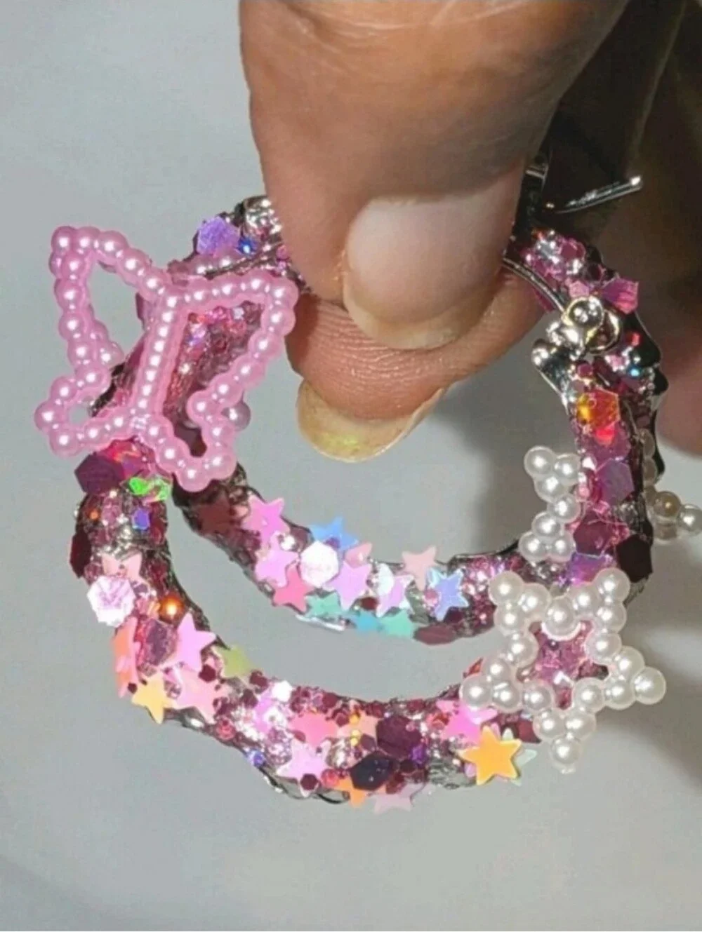 Handmade Pink Butterfly & Star Hoop Earrings - Pink Sparkle For Kids And Adults